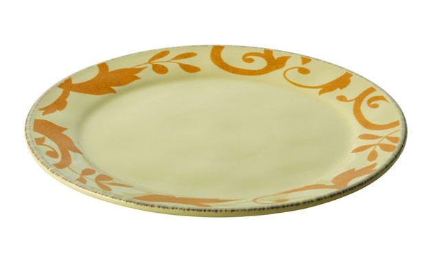 52793 Dinnerware Gold Scroll 12.5 In. Round Platter, Almond Cream