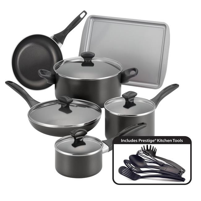 21806 Dishwasher Safe Nonstick 15-piece Cookware Set, Black