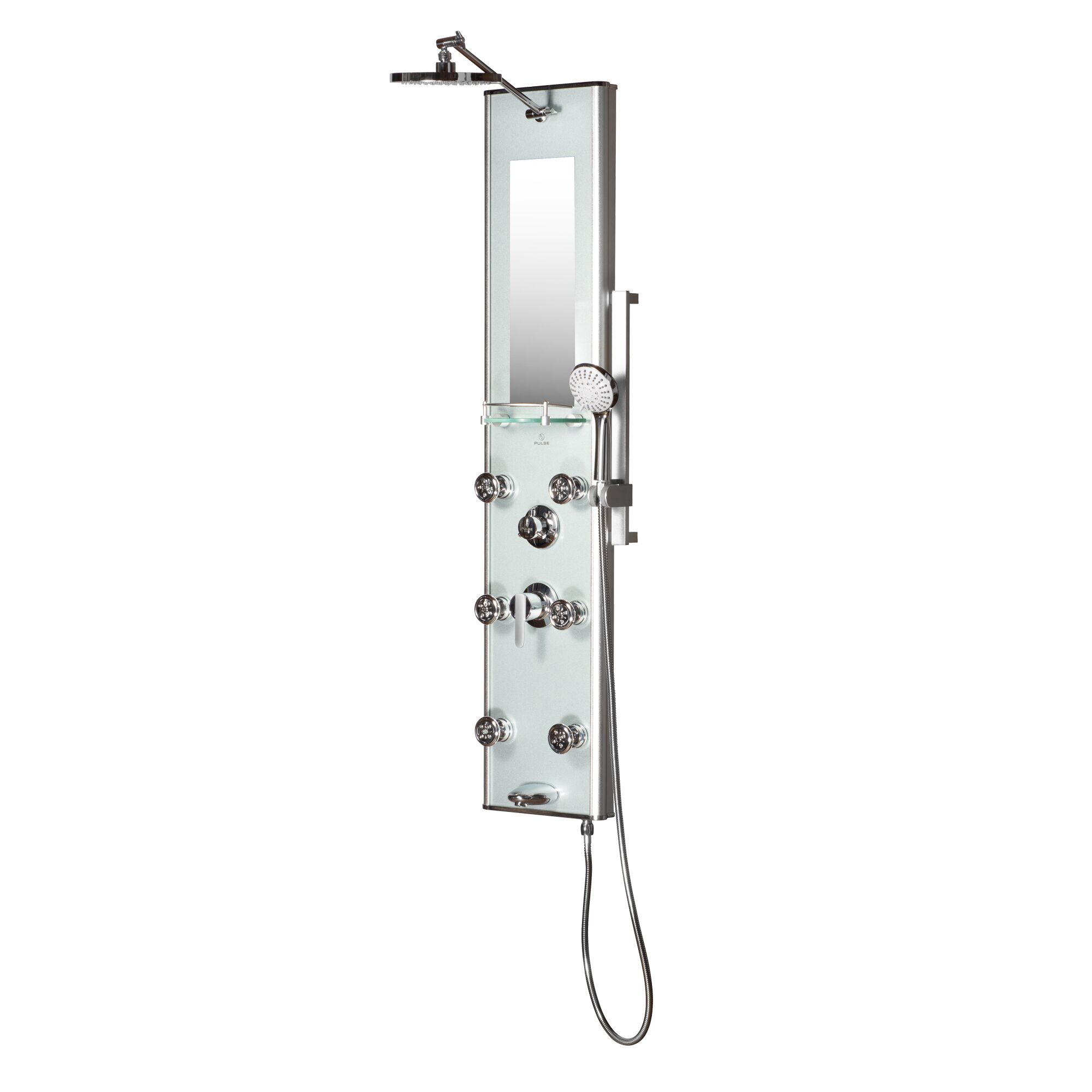 Kihei Ii Tempered Tough Glass Shower Panel, Silver With Chrome Finish