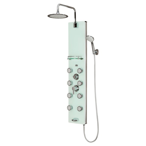 Lahaina Tempered Tough Glass Shower Panel, White With Chrome Finish