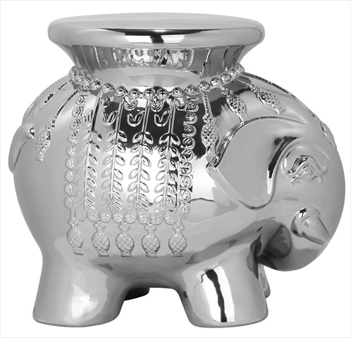 Acs4501e Glazed Ceramic Elephant Stool - Silver