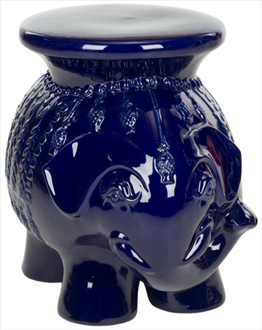 Acs4501f Glazed Ceramic Elephant Stool - Navy