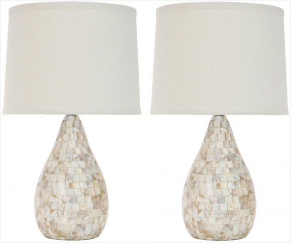Lit4011a-set2 Eleanor Mother Of Pearl Inlay Table Lamps With Cream Shade