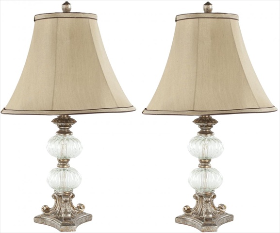 Lit4026a-set2 Scarlett Glass Globe Table Lamp - Clear & Beige Shade