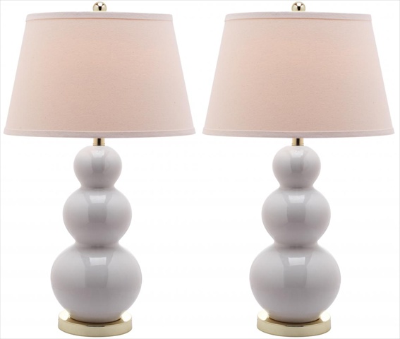 Lit4095a-set2 Pamela Triple Gourd Ceramic Table Lamp, White - Set Of 2