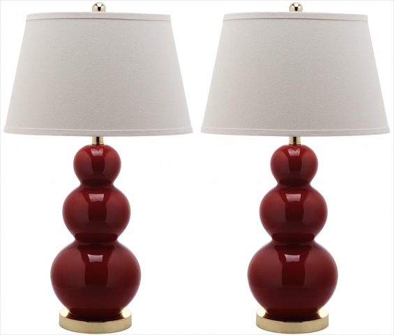 Lit4095e-set2 Pamela Triple Gourd Ceramic Table Lamp, Chinese Red - Set Of 2