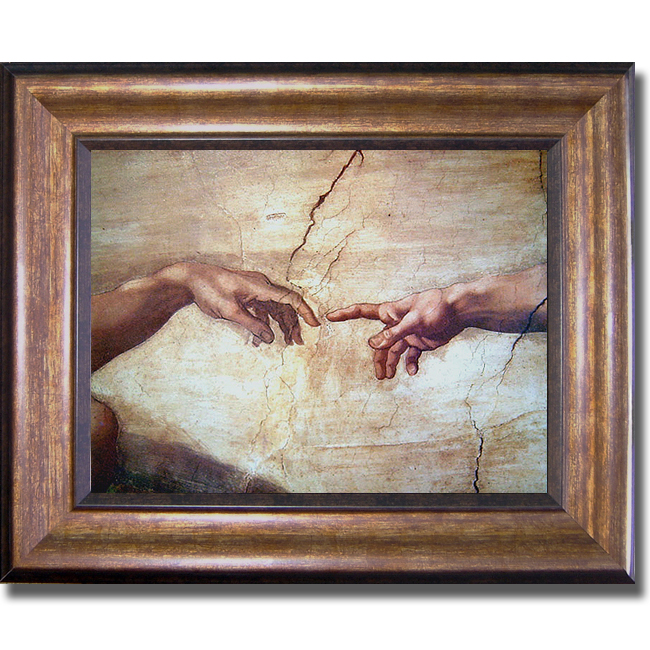 1114504br Creation Of Adam Det By Michelangelo Bronze Framed Canvas Wall Art