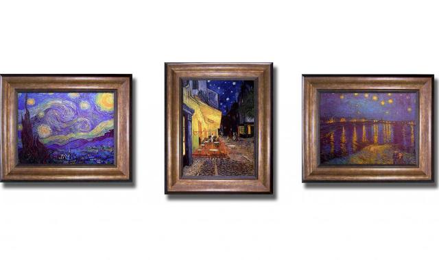 1216533br Starry Night By Vincent Van Gogh 3-pc Premium Bronze Framed Canvas Wall Art Set