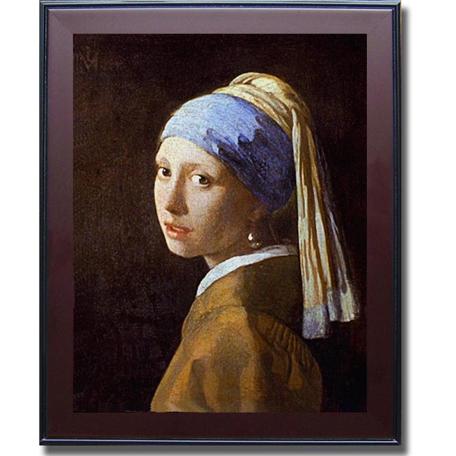 1114575m The Girl With Pearl Earring By Johannes Vermeer Premium Mahogany Framed Canvas Wall Art