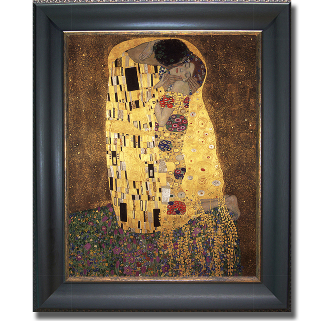 1114579bg The Kiss By Gustave Klimt Premium Black And Gold Framed Canvas Wall Art