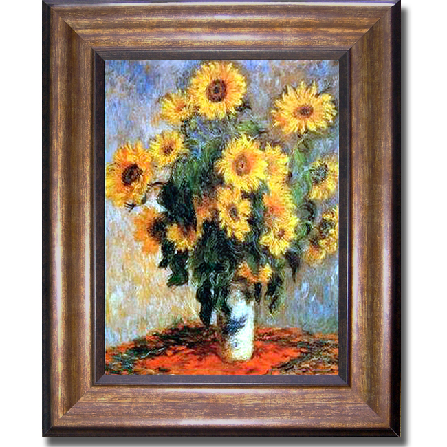 1114581br Sunflowers By Claude Monet Premium Bronze Framed Canvas Wall Art