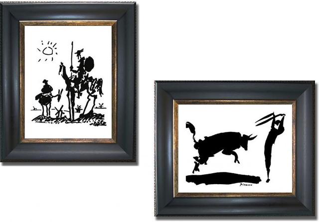 1114589bg Don Quixote And Bullfight Iii By Picasso 2 Piece Premium Black And Gold Framed Canvas Wall Art Set