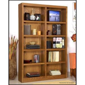 Mi4872-d Double Wide Bookcase, Dry Oak Finish 10 Shelves