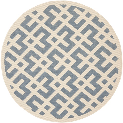 CY6915-233-5R 5 Ft. -3 In. X 5 Ft. -3 In. Round Indoor-Outdoor Courtyard- Blue And Bone- Machine Made Rug