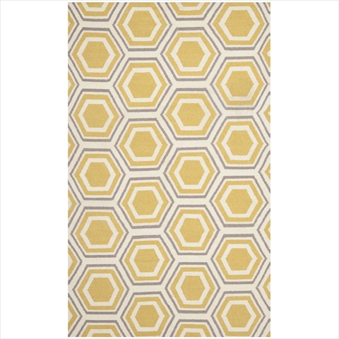 Dhu202a-6 6 Ft. X 9 Ft. Medium Rectangle Contemporary Dhurries, Ivory And Yellow, Flatweave Rug