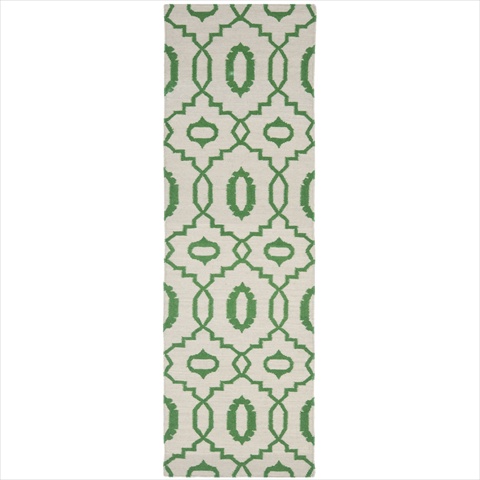 Dhu205b-28 2 Ft. -6 In. X 8 Ft. Runner Contemporary Dhurries, Ivory And Green, Flatweave Rug