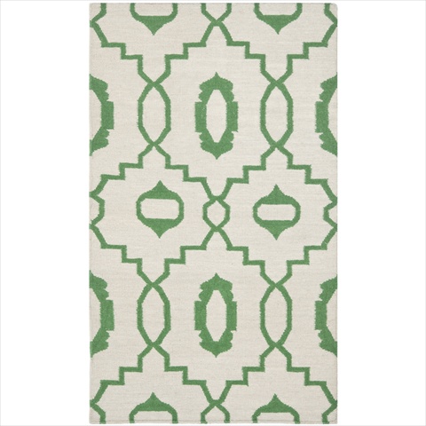 Dhu205b-3 3 Ft. X 5 Ft. Small Rectangle Contemporary Dhurries, Ivory And Green, Flatweave Rug