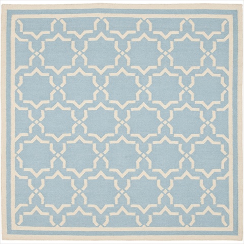 Dhu545b-6sq 6 Ft. X 6 Ft. Square Contemporary Dhurries, Light Blue And Ivory, Flatweave Rug