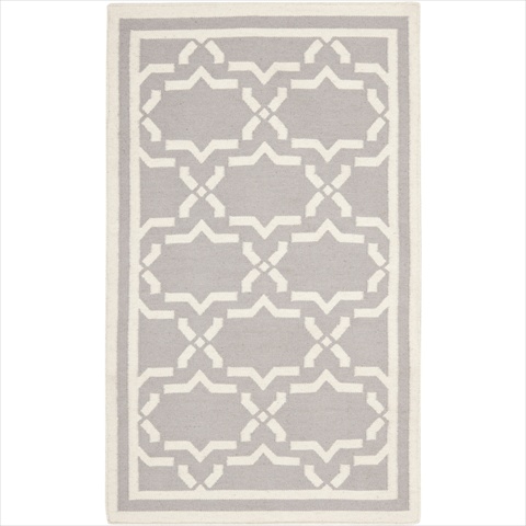 Dhu545g-3 3 Ft. X 5 Ft. Small Rectangle Contemporary Dhurries, Grey And Ivory, Flatweave Rug