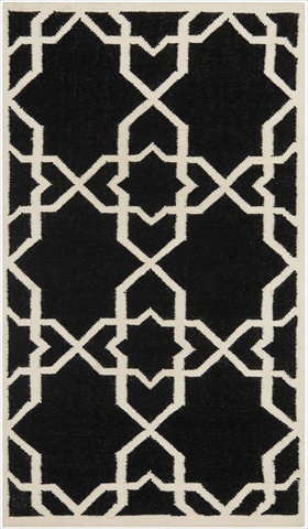Dhu548l-3 3 Ft. X 5 Ft. Small Rectangle Contemporary Dhurries, Black And Ivory, Flatweave Rug