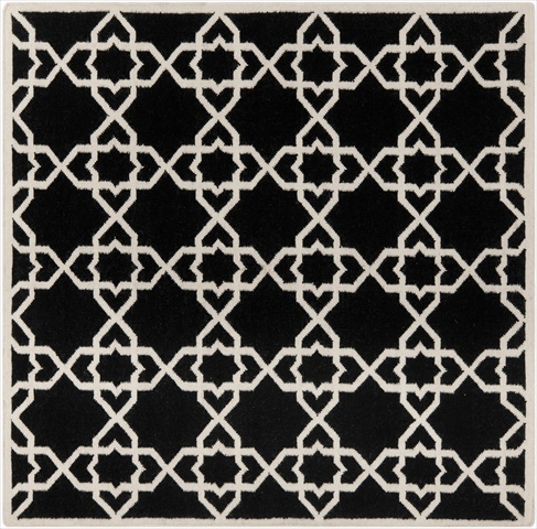Dhu548l-6sq 6 Ft. X 6 Ft. Square Contemporary Dhurries, Black And Ivory, Flatweave Rug