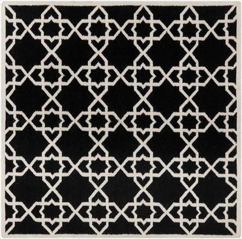 Dhu548l-8sq 8 Ft. X 8 Ft. Square Contemporary Dhurries, Black And Ivory, Flatweave Rug