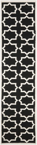 Dhu549l-210 2 Ft. -6 In. X 10 Ft. Runner Contemporary Dhurries, Black And Ivory, Flatweave Rug