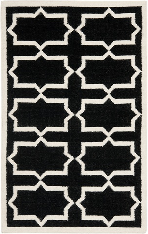 Dhu549l-3 3 Ft. X 5 Ft. Small Rectangle Contemporary Dhurries, Black And Ivory, Flatweave Rug