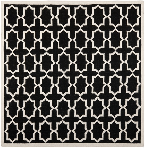 Dhu549l-6sq 6 Ft. X 6 Ft. Square Contemporary Dhurries, Black And Ivory, Flatweave Rug