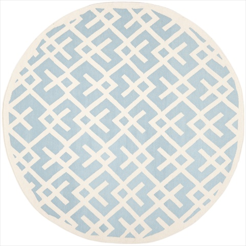 Dhu552b-6r 6 Ft. X 6 Ft. Round Contemporary Dhurries, Light Blue And Ivory, Flatweave Rug