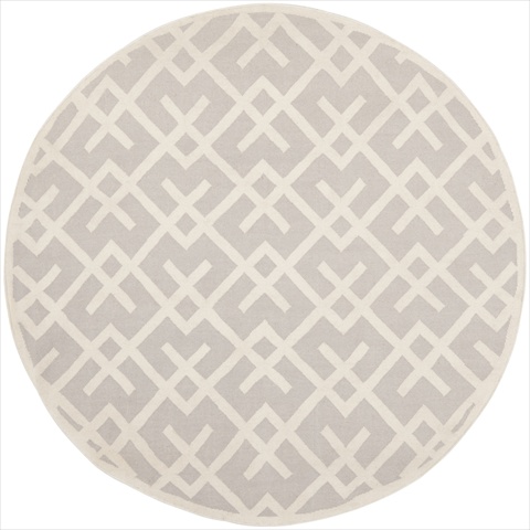 Dhu552g-6r 6 Ft. X 6 Ft. Round Contemporary Dhurries, Grey And Ivory, Flatweave Rug