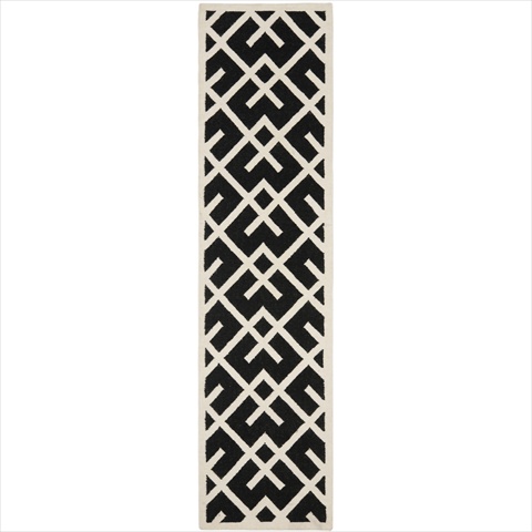 Dhu552l-212 2 Ft. -6 In. X 12 Ft. Runner Contemporary Dhurries, Black And Ivory, Flatweave Rug