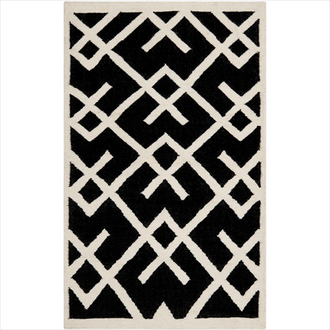 Dhu552l-4 4 Ft. X 6 Ft. Small Rectangle Contemporary Dhurries, Black And Ivory, Flatweave Rug