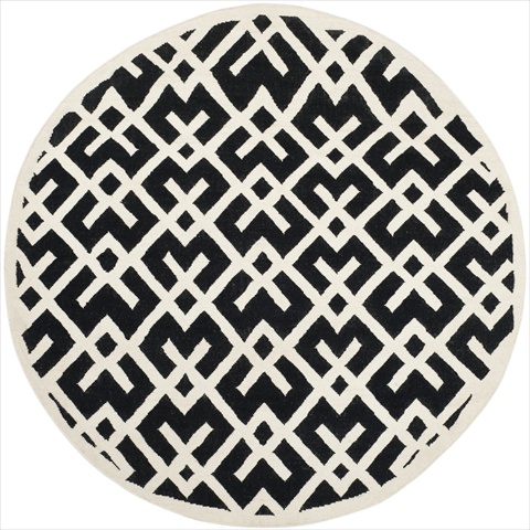 Dhu552l-8r 8 Ft. X 8 Ft. Round Contemporary Dhurries, Black And Ivory, Flatweave Rug