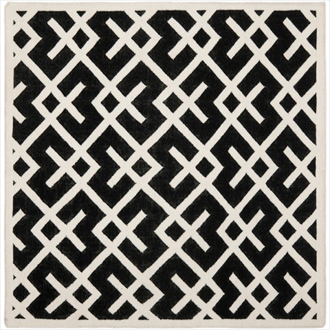 Dhu552l-8sq 8 Ft. X 8 Ft. Square Contemporary Dhurries, Black And Ivory, Flatweave Rug