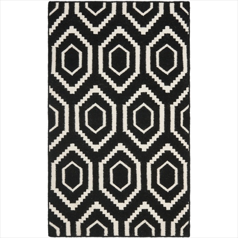 Dhu556l-3 3 Ft. X 5 Ft. Small Rectangle Contemporary Dhurries, Black And Ivory, Flatweave Rug