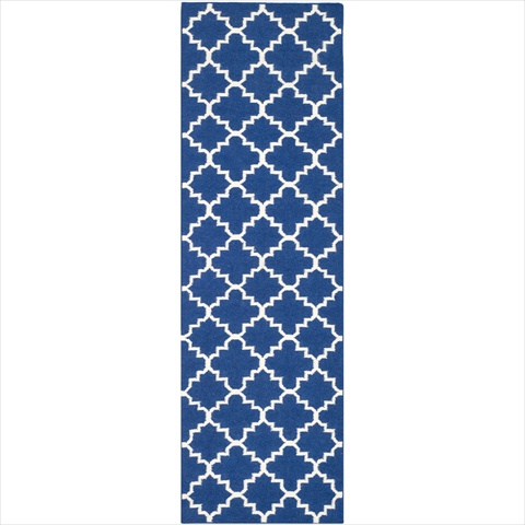 DHU566A-24 2 Ft. -6 In. X 4 Ft. Runner Contemporary Dhurries- Dark Blue- Hand Woven Rug