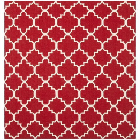 Dhu566b-4sq 4 Ft. X 4 Ft. Square Contemporary Dhurries, Red And Ivory, Flatweave Rug