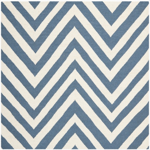 Dhu568a-4sq 4 Ft. X 4 Ft. Square Contemporary Dhurries, Blue And Ivory, Flatweave Rug