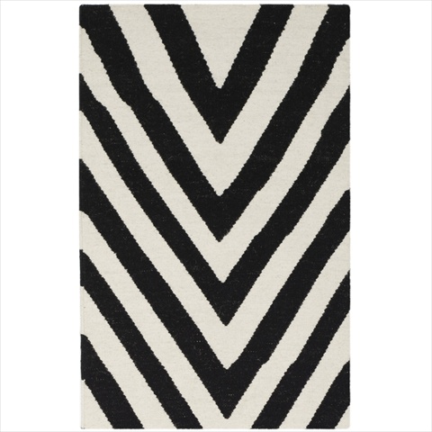 Dhu568c-4 4 Ft. X 6 Ft. Small Rectangle Contemporary Dhurries, Black And Ivory, Flatweave Rug