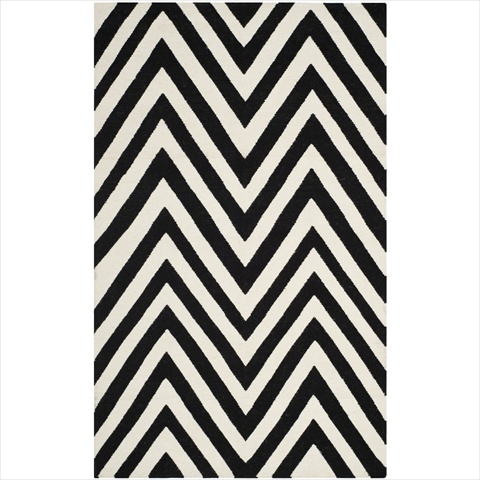 Dhu568c-5 5 Ft. X 8 Ft. Rectangle Contemporary Dhurries, Black And Ivory, Flatweave Rug