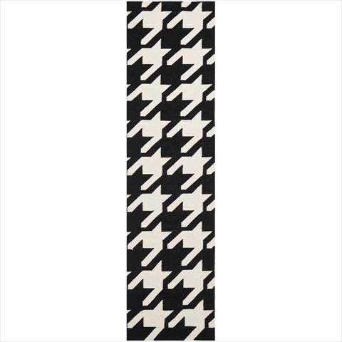 Dhu570a-24 2 Ft. -6 In. X 4 Ft. Runner Contemporary Dhurries, Black And Ivory, Flatweave Rug