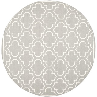 Dhu625b-7r 7 X 7 Ft. Round Contemporary Dhurries, Grey And Ivory, Flatweave Rug