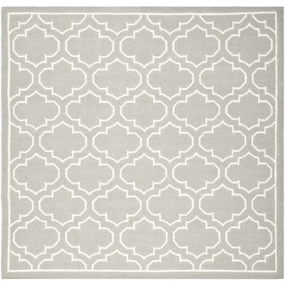 Dhu625b-7sq 7 X 7 Ft. Square Contemporary Dhurries, Grey And Ivory, Flatweave Rug