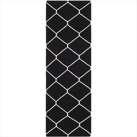 Dhu635a-24 2 Ft. - 6 In. X 4 Ft. Runner, Contemporary Dhurries Black And Ivory Flatweave Rug