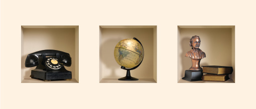 496 3d Effect Phone-globe-bust-vintage Objects Wall Decal