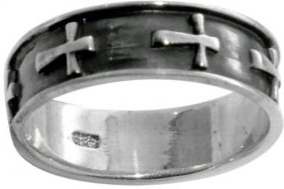 048404 Malta Cross Oxidized Stainless Steel Ring, Size 6
