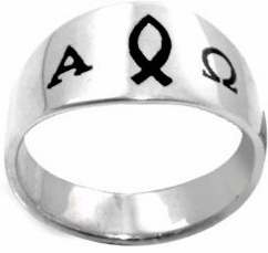 Enameled Ichthus, Alpha, Omega Ring - Size 10