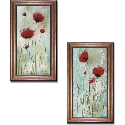 1224604br Splash Poppies By Catherine Brink Premium Bronze Framed Canvas Wall Art Set - 2 Piece