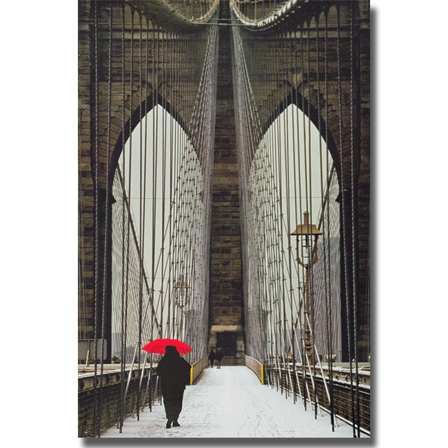 2436631s Brooklyn Bridge Meets Red By Michael Cahill Premium Stretched Canvas Wall Art